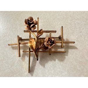 Krementz 14KT yellow and rose gold overlay garden floral roses brooch pin